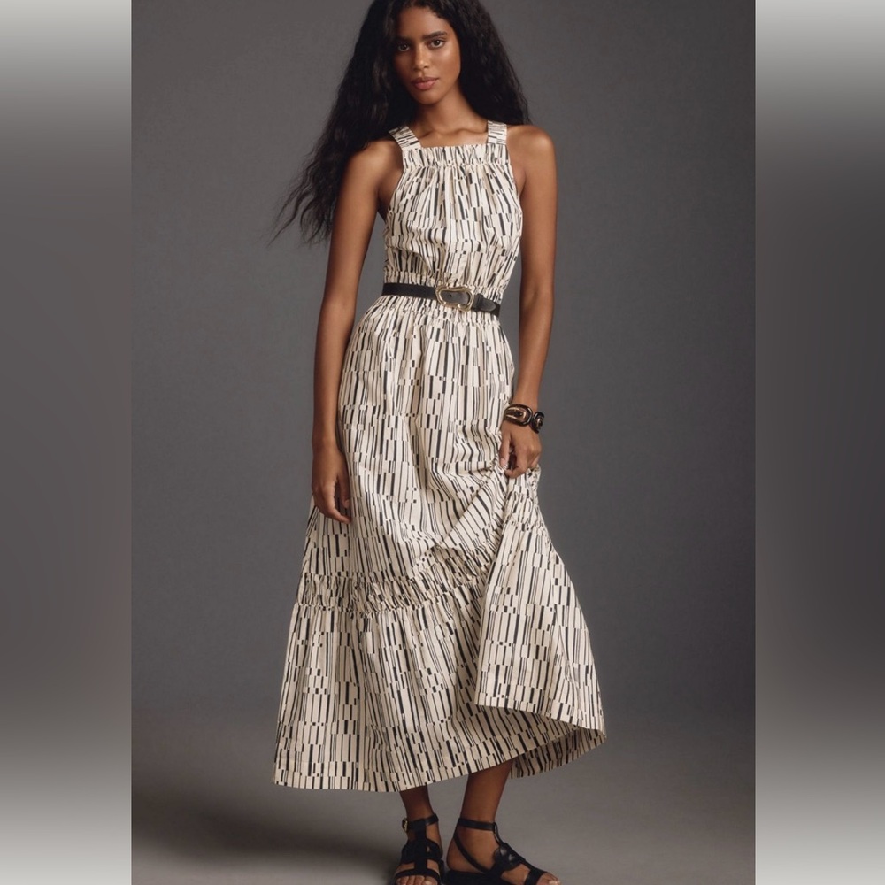 Anthropologie Black and White Tiered Maxi Dress